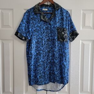 Maaji Resort Button Down Shirt Dress, Blue Black, Women's Size Small